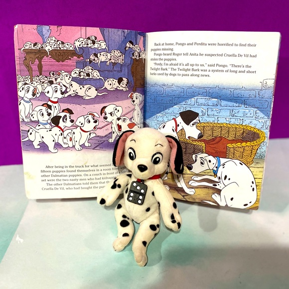 DISNEY’S 101 DALMATIANS VTG A LITTLE GOLDEN BOOK & DOMINO PUPPY MINI PLUSH 6.5” - Picture 6 of 13